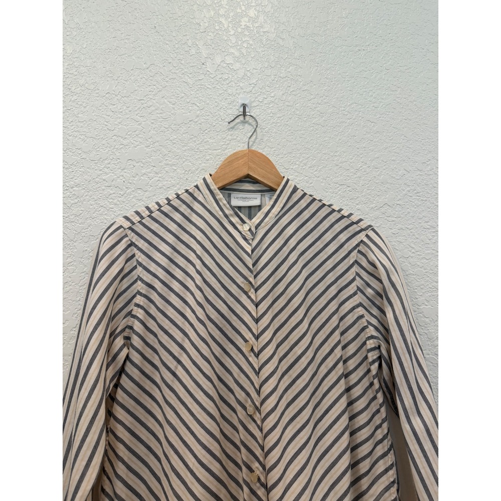 Vintage Liz Claiborne Striped Mandarin Collar Cotton Shirt PS 90's Academia - Picture 5 of 12
